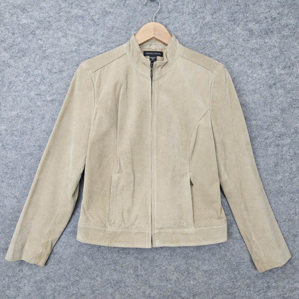 Valerie Stevens Suede Jacket Women's Small Tan Beige Full Zip Mock Neck Leather